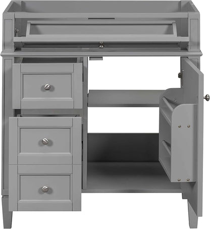 30" Bathroom Vanity Without Top Sink,Modern Freestanding Bath Storage Cabinet with 2 Soft-Close Drawers & Tip-Out Tray,Solid Wood Vanity Only w/Adjustable Shelf & Door Organizer,Grey
