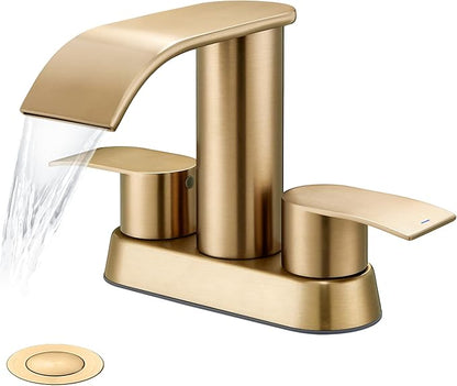 Ultimate Unicorn Bathroom Faucet for Sink Champagne Brown, 4 Inch Bathroom Faucet for 3 Hole or 2 Hole, 2 Handle Waterfall Faucets with Pop up Drain, Centerset Faucets for RV Counter