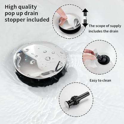 Chrome Bathroom Faucet GGStudy 360° Swivel Bathroom Vanity Faucet Single Handle One Hole Bathroom Sink Faucet Basin Matching Pop Up Drain with Overflow