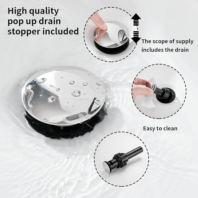 Chrome Bathroom Faucet GGStudy 2 Handles 4 Inches Centerset Bathroom Vanity with Drain Assembly and Supply Hose Lavatory Faucet Mixer Double Handle Tap