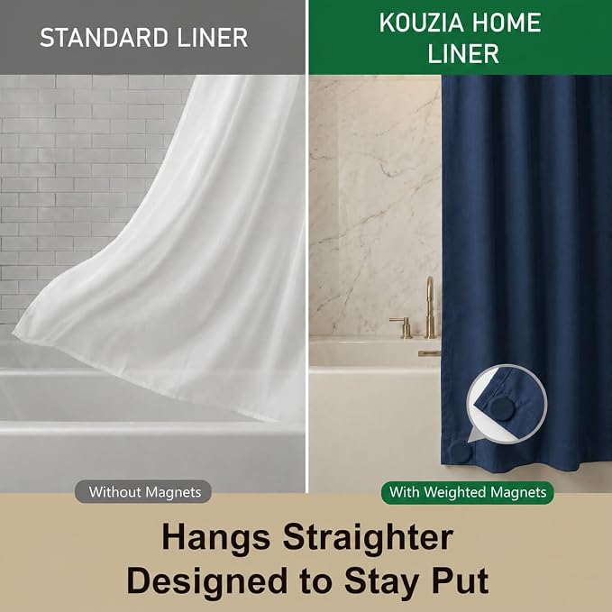 Waterproof Fabric Shower Curtain Liner, TPU Coated, PEVA-Free & Odorless, Hotel Quality, 3 Magnets, Rust-Proof Metal Grommets, Machine Washable, Navy, 72x72 Inch