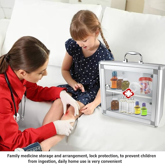 Wall Mountable Medicine Cabinet with Lock, Modern and Small Medicine Empty Box Portable Storage Container Hanging Medical Cabinet for Homes, Hotels and Offices