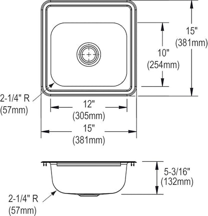 Elkay Dayton D115152 Single Bowl Top Mount Stainless Steel Bar Sink, 15 x 15 with 2" Drain Hole