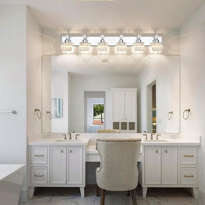 PRESDE 6-Light Crystal Bathroom Lights Fixtures Chrom Modern Wall Lighting Over Mirror