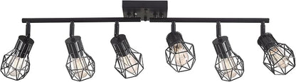 Matte Black Ceiling Mount Track Lighting 6-Light E26 for Kitchen | Matte Black 6-Light Farmhouse Track Lighting, Metal Cage, Adjustable Heads, E26 Base for Kitchen Bathroom Living Room