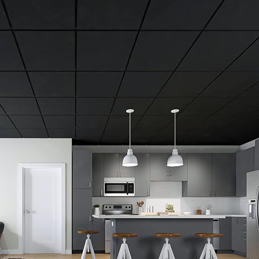 Art3d 12-Pack Smooth Drop Ceiling Tile 2ft x 2ft - Fire-Rated, Waterproof, Reusable - Premium PVC, No Sag and Breakage - Cover 48 Sq. Ft, Black | 2 x 2 ft, PVC, Waterproof, Fire-Rated, Reusable, Compatible with Grid System, Perfect for Living Room