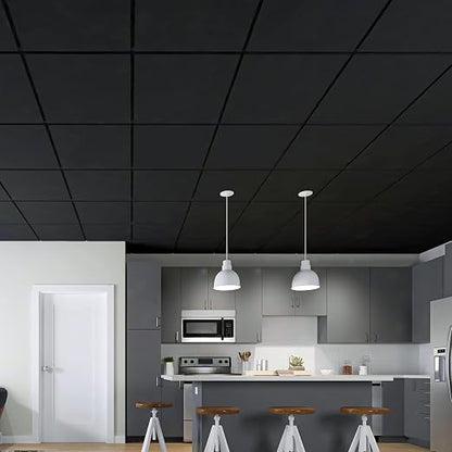 Art3d 12-Pack Smooth Drop Ceiling Tile 2ft x 2ft - Fire-Rated, Waterproof, Reusable - Premium PVC, No Sag and Breakage - Cover 48 Sq. Ft, Black | 2 x 2 ft, PVC, Waterproof, Fire-Rated, Reusable, Compatible with Grid System, Perfect for Living Room
