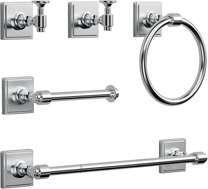 VEHCIL Polished Chrome Bathroom Towel Bar Set, 5 Piece Bathroom Hardware Accessory Set, SUS304 Stainless Steel 24" Towel Rack Holder Set for Bathroom, Wall Mounted