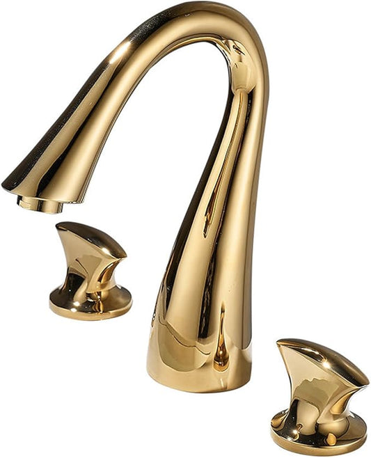 Bathroom Basin Mixer Faucet 3 Hole Basin Faucets Brass Hot and Cold Water-Gold