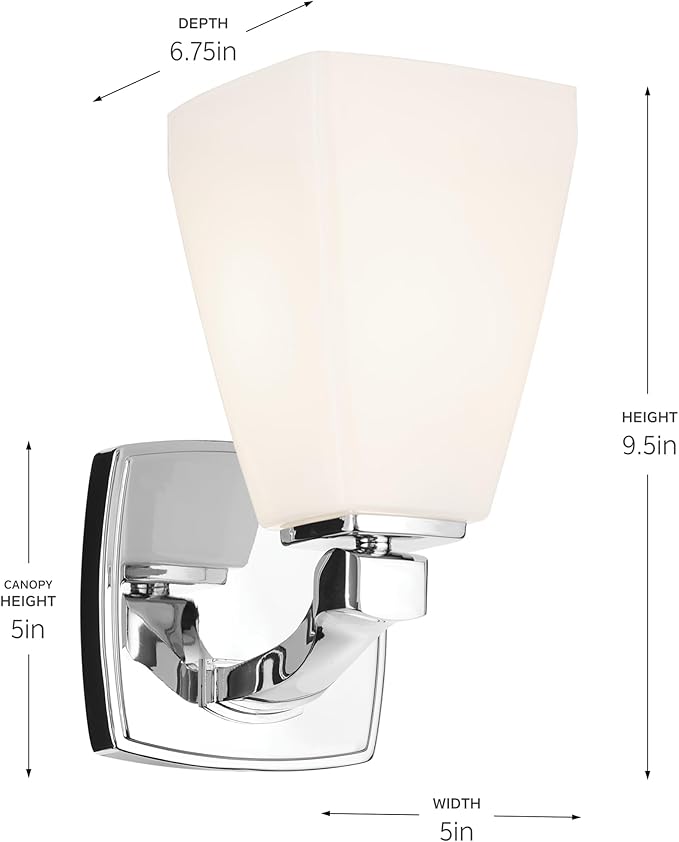 Kichler Marant 5" 1-Light Wall Sconce with Opal Glass in Chrome, for Bathroom, Powder Room, Hallway, Fireplace, (5" W x 9.5" H), 55214CH