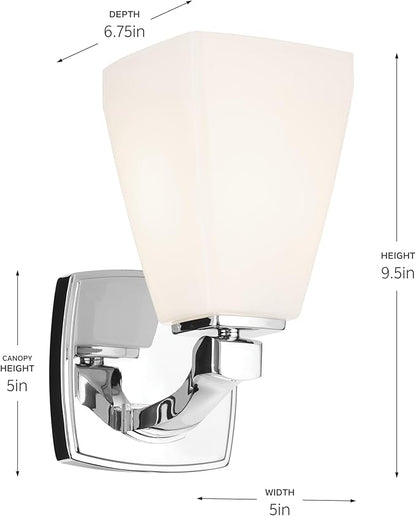Kichler Marant 5" 1-Light Wall Sconce with Opal Glass in Chrome, for Bathroom, Powder Room, Hallway, Fireplace, (5" W x 9.5" H), 55214CH