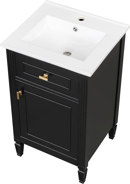 GDFStudio Hawthorne 20" Modern Bathroom Vanity with Sink, Freestanding Bathroom Vanity Organizer with Tilt Out Drawer, Adjustable Shelf and Solid Wood Legs, Single Sink Bathroom Vanity, Black