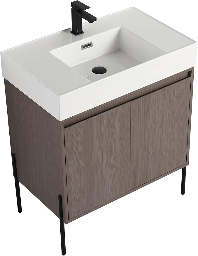 Crownpoint 30 Inch Bathroom Vanity with Sink, White Sink, White Oak Finish, Full Assembly Required, Elegant Bathroom Vanities for Modern Homes
