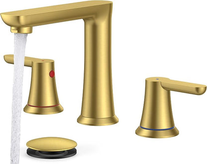 FORIOUS Brushed Gold Bathroom Faucet 3 Hole, Widespread Gold Vanity Faucet | CUPC New Modern Gold Sink Faucet Bathroom 3 Holes, Two Handle Gold Faucet for Bathroom Sink 3 Hole with 1.2GPM Spare Aerator