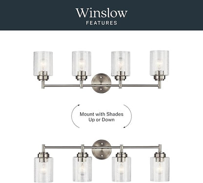 Kichler Winslow 30" Vanity Light in Brushed Nickel, 4-Light Transitional Bathroom Light with Clear Seeded Glass. (30" W x 9.25" H), 45887NI