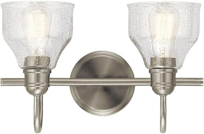 Kichler Avery 15" Bathroom Vanity Industrial 2 Light Wall Fixture with Clear Seeded Glass in Black, for Bathroom (8.25" x 15" x 9.5") 45972BK