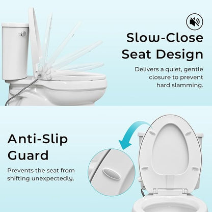 Bidet Toilet Seat,Non-Electric Quiet-Close,Fit Elongated Toilet Seat,Adjustable Water Pressure and Self-Cleaning Dual Nozzles
