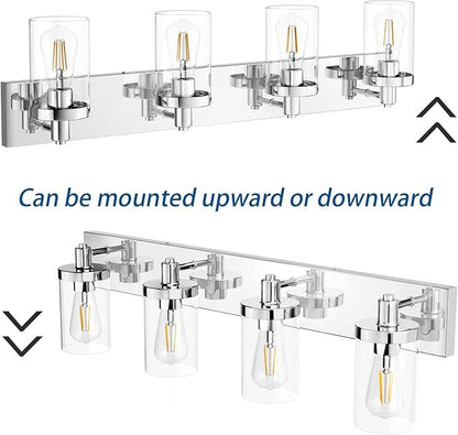 Aipsun Bathroom Vanity Light Farmhouse 4 Light Chrome Vanity Lighting Fixtures with Clear Glass Shade(Exclude Bulb)