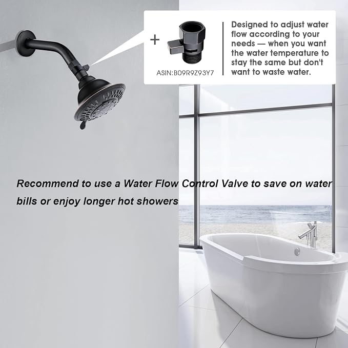 BRIGHT SHOWERS High Pressure Rain Shower Head, Fixed Shower Head with 5 Spray Settings, Adjustable Angle and Anti-Clog Nozzles, Oil Rubbed Bronze