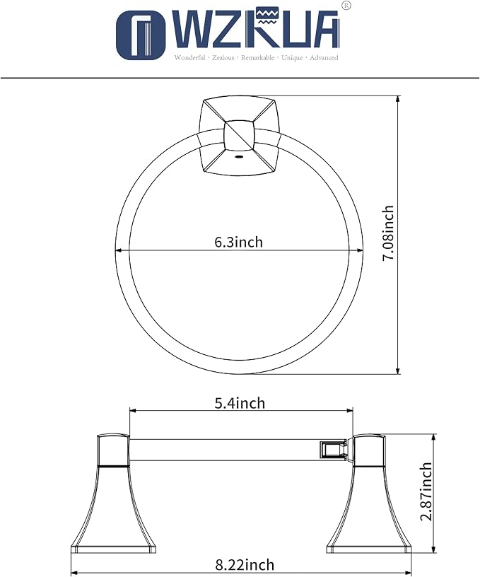 Bathroom Hardware Set 2 Pieces Toilet Paper Holder and Towel Ring Wall Mounted Stainless Steel and Zinc Alloy Matte Black