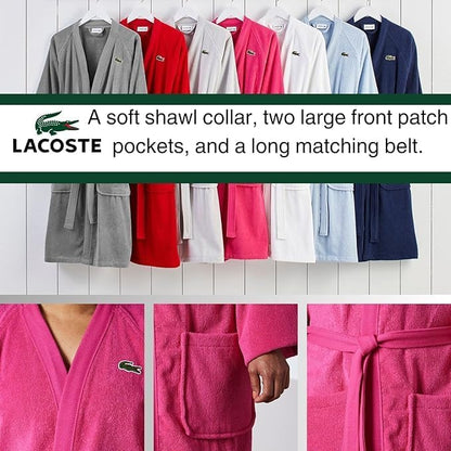 Lacoste Classic Pique Bath Robe, 100% Soft Cotton Terry, Unisex Adult Bathrobe, Absorbent & Quick Drying, One Size Fits Most