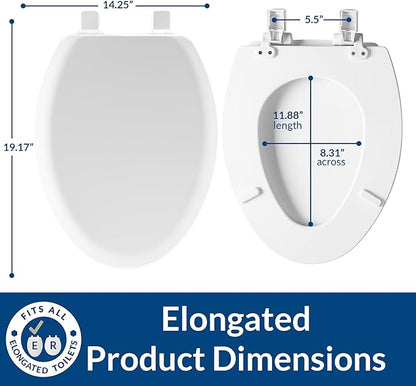 Mayfair Cameron White Toilet Seat, Non Slip Heavy Duty Wood, Easy Clean, Made in USA, Elongated