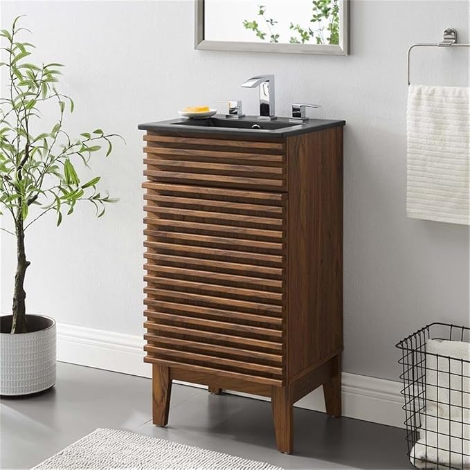 Modway Render 18" Bathroom Vanity with Sink in Walnut Black