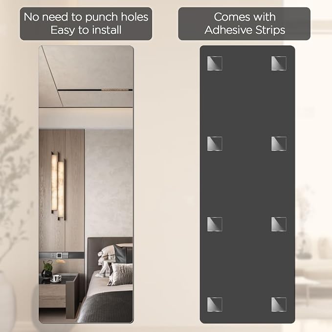 iCAGY Acrylic Full Body Self-Adhesive Shatterproof Mirror | Ultra-Thin, Lightweight, Frameless, Easy Install, Wall Mirror for Home Gym, Bedroom, Closet Door, Rectangle, 16"x 40", 1PCS