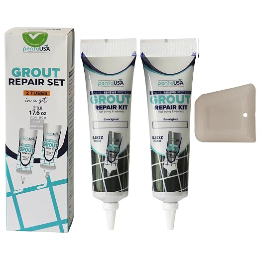 Premixed Tile Grout Repair- Modern Light Gray 2-Pack (17.6oz/500g) | Acrylic sanded formula, for bathroom shower kitchen tile, water-resistant, 24-hour cure, 58 sq ft, value 2-pack
