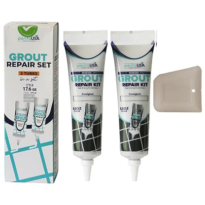 Premixed Tile Grout Repair- Modern Light Gray 2-Pack (17.6oz/500g) | Acrylic sanded formula, for bathroom shower kitchen tile, water-resistant, 24-hour cure, 58 sq ft, value 2-pack