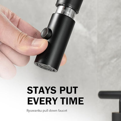 Matte Black Pull Down Bathroom Faucet with Pop-up Drain, 8 inch Widespread Bathroom Faucet 3 Hole with Pull Down Sprayer 2 Modes. 8'' Matte Black Bathroom Faucet with Supply Lines