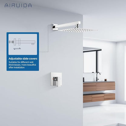 Airuida Shower Faucet Set,12 Inch Shower Valve Kit,Chrome Polish | Male Threads,Rough-in Valve Shower Trim Kit,Single Handle Control Shower Set