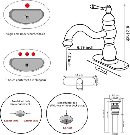 Oil Rubbed Bronze Bathroom Faucet Single Handle One Hole Bathroom Vanity Faucet Basin Mixer Tap Matching Pop Up Drain with Overflow