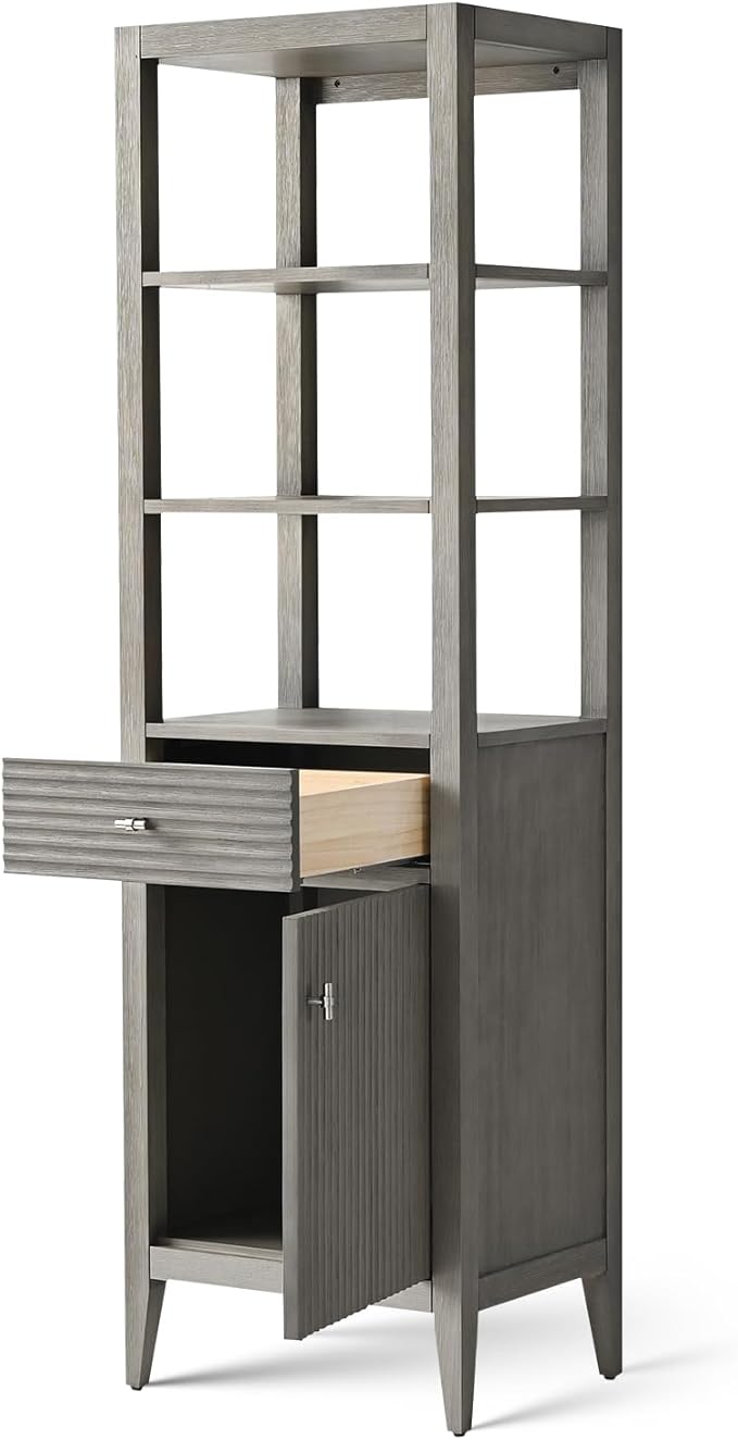 HOMEBEYOND Bathroom Vanity with Storage Cabinet & Shelves, Free-Standing Vanity with Soft-Closing Doors, Golden Brushed Handware, Driftwood Gray,