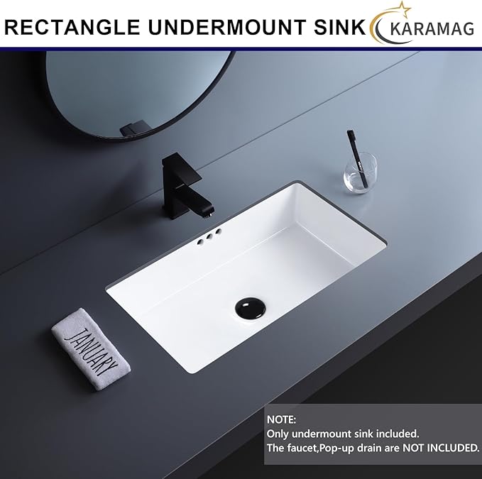 22 Inch Undermount Bathroom Sink Rectangle Undermount Sink White Ceramic Under Counter Bathroom Sinks with Overflow (21.8"x14.0")
