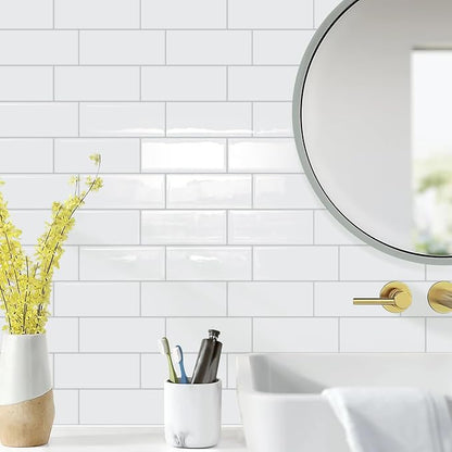 STICKGOO 10 Sheets Subway Tile Peel and Stick Backsplash,White Extra Thick 3D Wall Tiles with Commercial-Grade Adhesive for Kitchen, Bathroom, Laundry Room,11.56"x8.38"