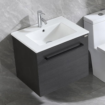 walsport Floating Bathroom Vanity with Sink & Mirror & Faucet & Countertop Set Small Wall Mounted Bathroom Single Sink Cabinet with Double Storage Drawers Modern (Black)