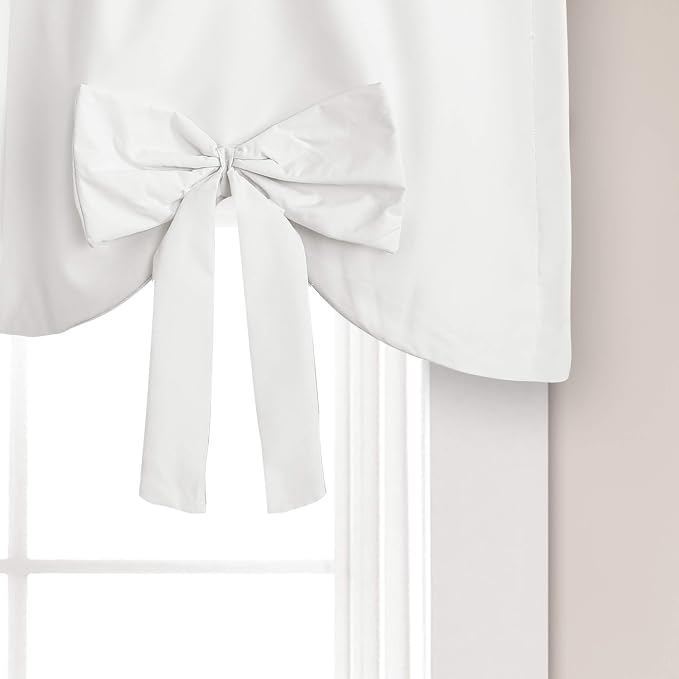 Lush Decor Melody Bow Valance Curtain 52" W x 18" L +3" White - Bow Curtains - Kitchen Valances for Windows - Coquette Valance Curtains for Bathroom