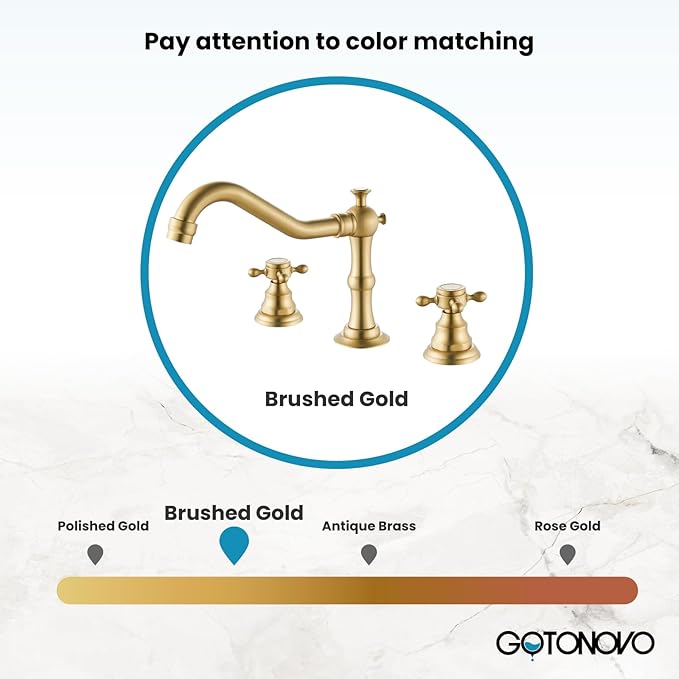 gotonovo 3 Hole Widespread Bathroom Sink Faucet Double Cross Handle Mixer Tap Faucet for Bathroom Sink Vanity Faucet Deck Mount Basin Hot Cold Water Matching Pop Up Drain Brushed Gold