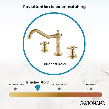 gotonovo 3 Hole Widespread Bathroom Sink Faucet Double Cross Handle Mixer Tap Faucet for Bathroom Sink Vanity Faucet Deck Mount Basin Hot Cold Water Matching Pop Up Drain Brushed Gold