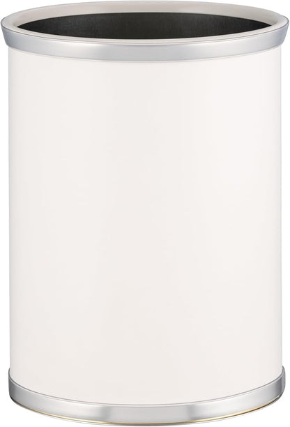 Kraftware Leatherette Wastebasket, 14", White with Brushed Chrome