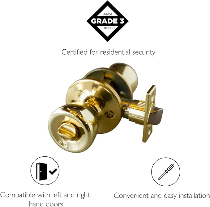 Design House 728311 Terrace 6-Way Universal Privacy Bed and Bath Door Knob Polished Brass