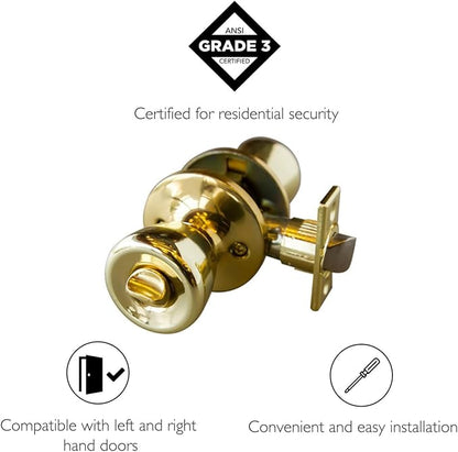 Design House 728311 Terrace 6-Way Universal Privacy Bed and Bath Door Knob Polished Brass