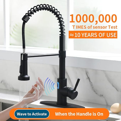 OWOFAN Touchless LED Light Kitchen Sink Faucet Pull Down Sprayer Smart Motion Sensor Activated Hands Free Single Handle Kitchen Faucet Black