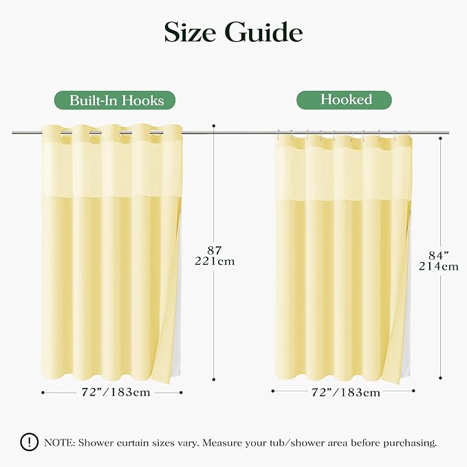 Yellow Hook Free Waffle Shower Curtain & Snap Fabric Liner,72x87 | Less Time to install, 3 in 1 Fabric Shower Curtain and Liner Set with Magnets, Extra Long, Shower Curtains for Bathroom