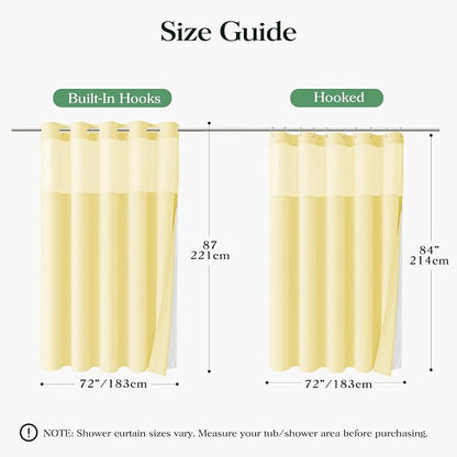 Yellow Hook Free Waffle Shower Curtain & Snap Fabric Liner,72x87 | Less Time to install, 3 in 1 Fabric Shower Curtain and Liner Set with Magnets, Extra Long, Shower Curtains for Bathroom