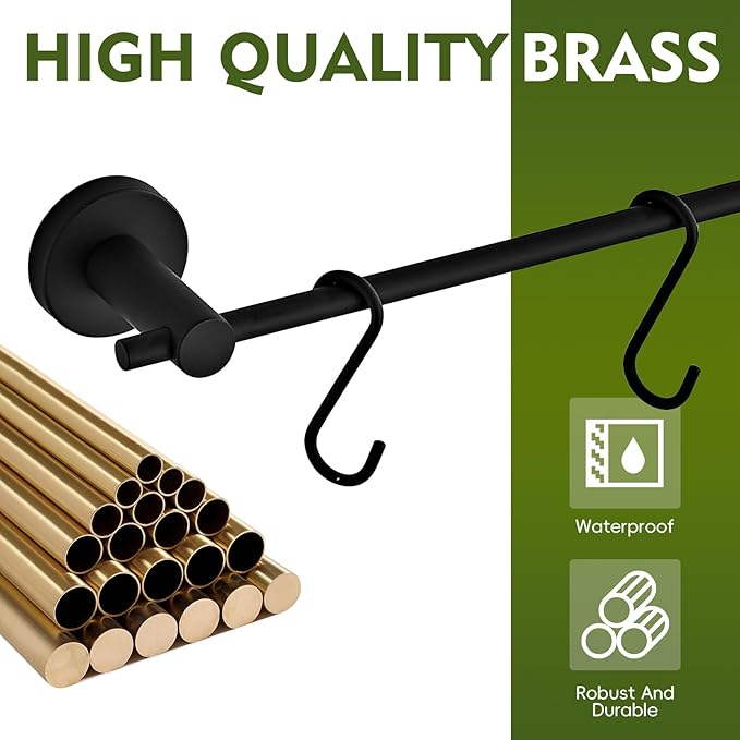 22 Inch Bathroom Towel Rack with 5 Hooks for Hanging Items Wall Mounted Hangers for Kitchen Bathroom and Bedroom Wall (Black) YIGUANXIN