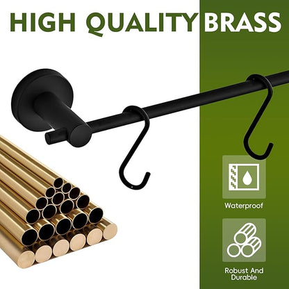 22 Inch Bathroom Towel Rack with 5 Hooks for Hanging Items Wall Mounted Hangers for Kitchen Bathroom and Bedroom Wall (Black) YIGUANXIN