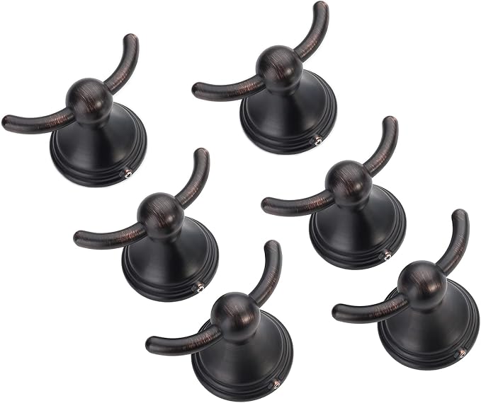 FILTA Bathroom Towel Hooks, Oil Rubbed Bronze Robe & Towel Hooks for Wall Mounted, Traditional Towel and Robe Hooks for Hanging Towels, Bath Towel Holder for Shower(6 Pack)