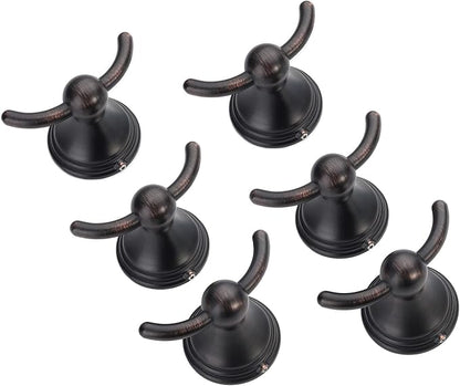 FILTA Bathroom Towel Hooks, Oil Rubbed Bronze Robe & Towel Hooks for Wall Mounted, Traditional Towel and Robe Hooks for Hanging Towels, Bath Towel Holder for Shower(6 Pack)